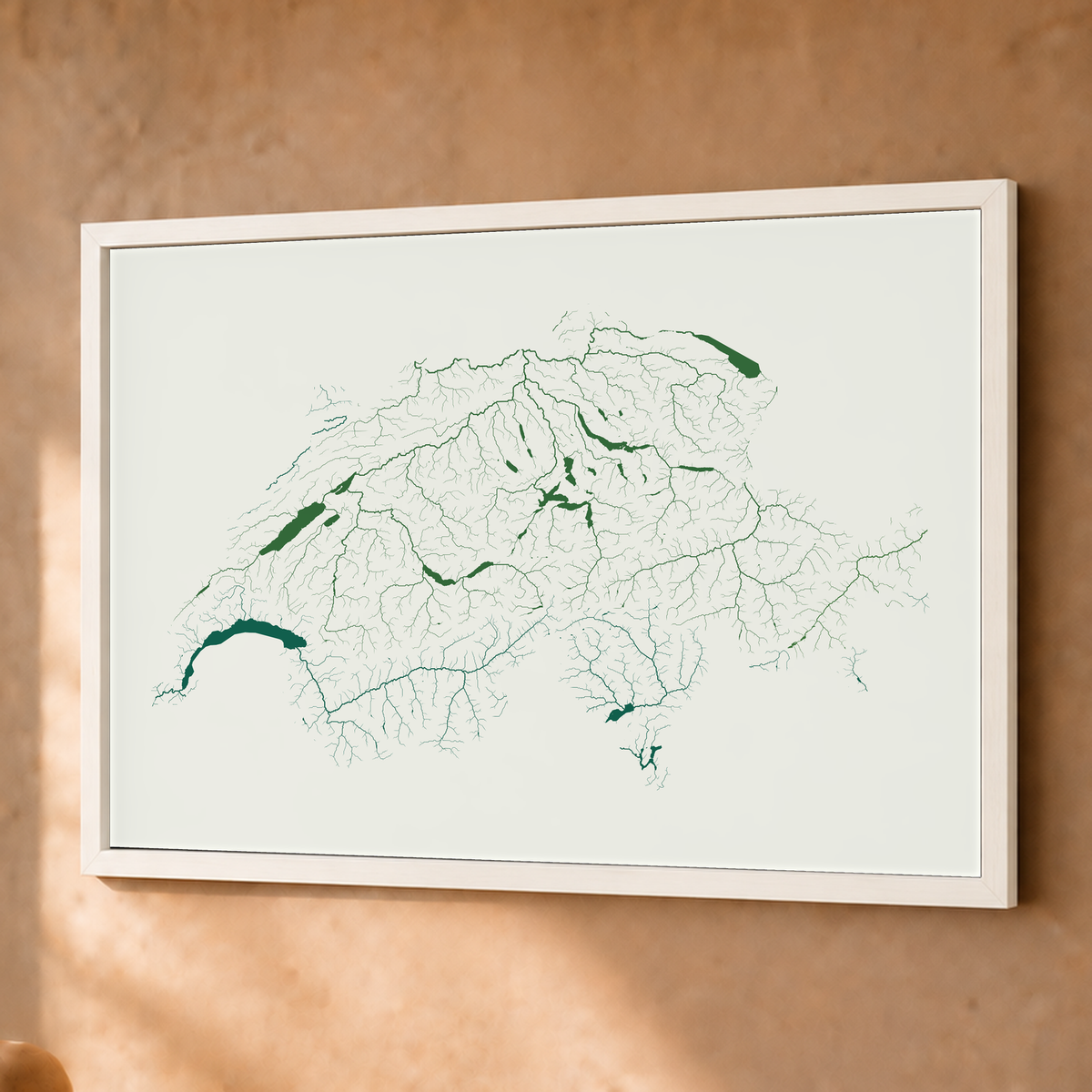 Beautiful Rivers — Suíça — Verde jade e porcelana, Fine art emoldurado · 45 × 60 cm, Branco · Sem margem
