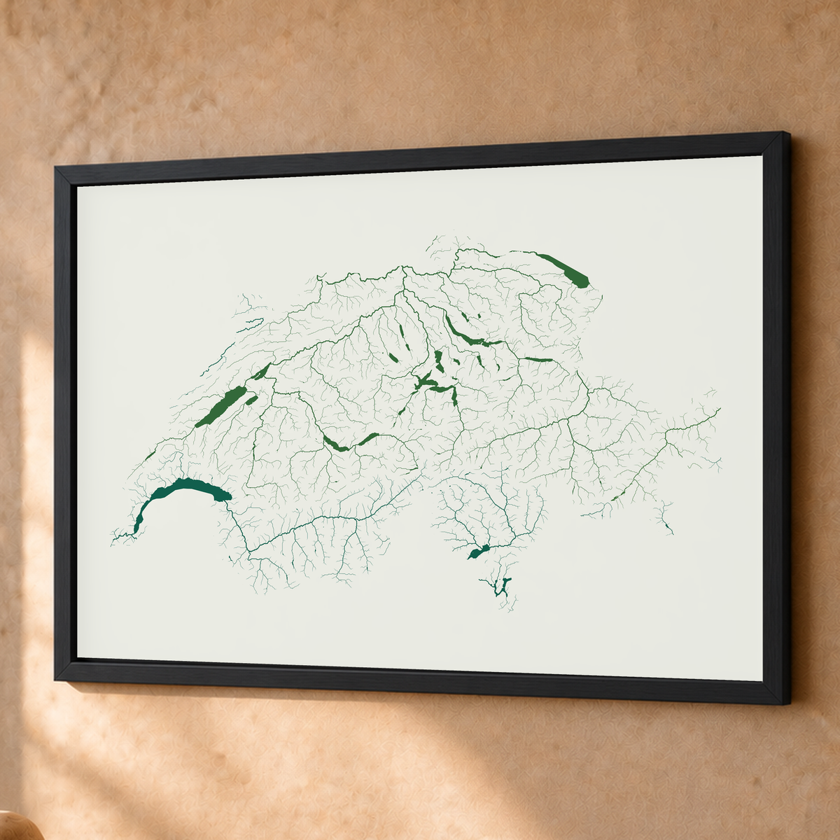 Beautiful Rivers — Suíça — Verde jade e porcelana, Fine art emoldurado · 60 × 80 cm, Preto · Sem margem