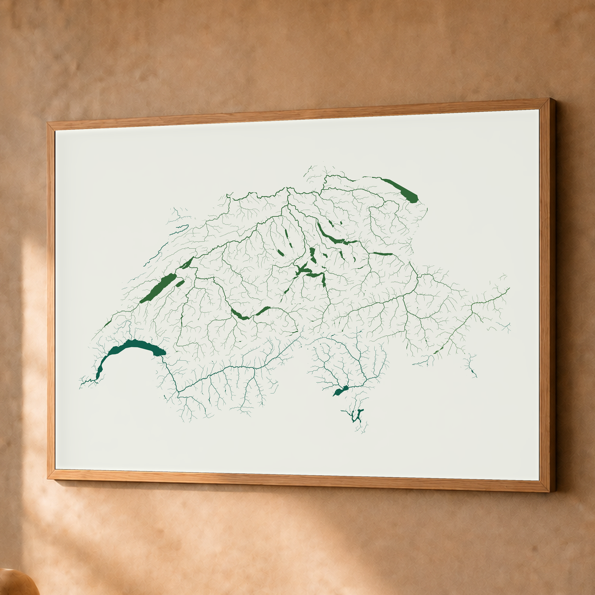 Beautiful Rivers — Suíça — Verde jade e porcelana, Fine art emoldurado · 60 × 80 cm, Natural · Sem margem