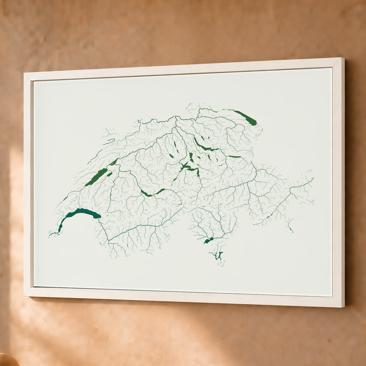 Beautiful Rivers — Suíça — Verde jade e porcelana, Fine art emoldurado · 60 × 80 cm, Branco · Sem margem