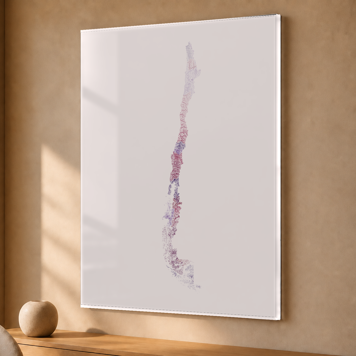 Quadro dos rios do Chile — Ameixa e rosé, Sem margem — Acrílico — 3x4