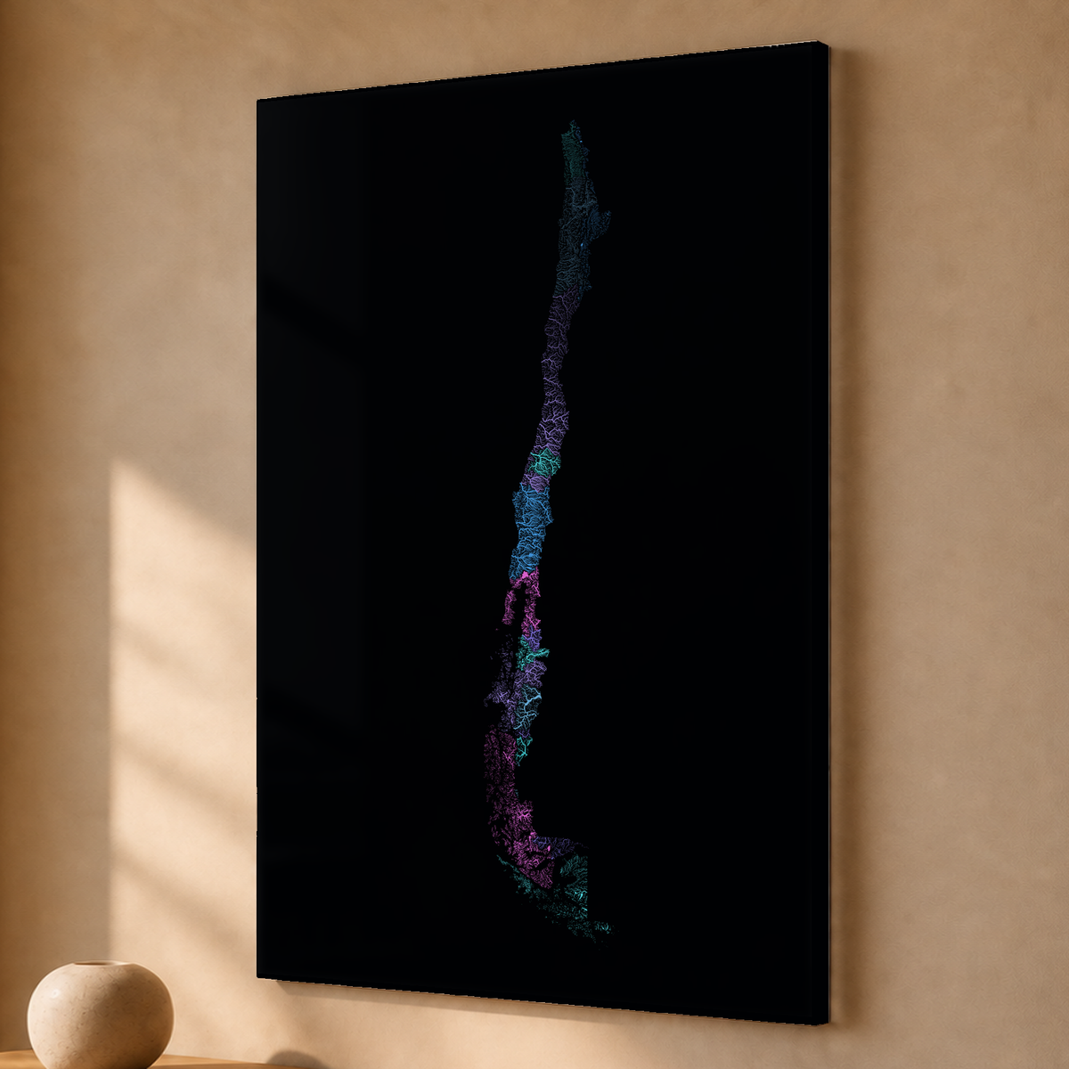 Quadro dos rios do Chile — Neon hidrográfico, Sem margem — Acrílico — 2x3