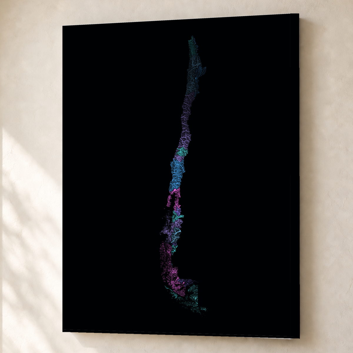 Quadro dos rios do Chile — Neon hidrográfico, Sem margem — Canvas — 3x4