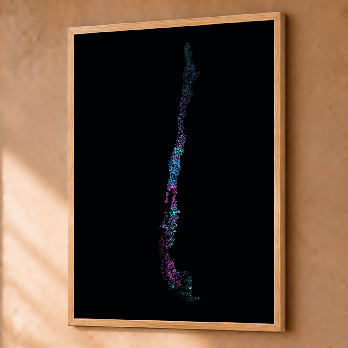 Quadro dos rios do Chile — Neon hidrográfico, Natural · Sem margem — Fine art emoldurado — 3x4