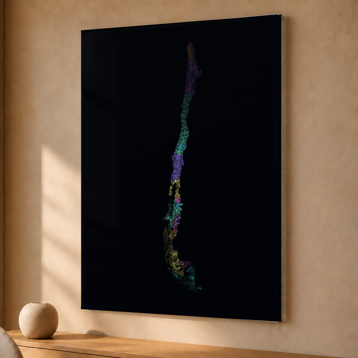 Quadro dos rios do Chile — Neon por território, Sem margem — Acrílico — 3x4