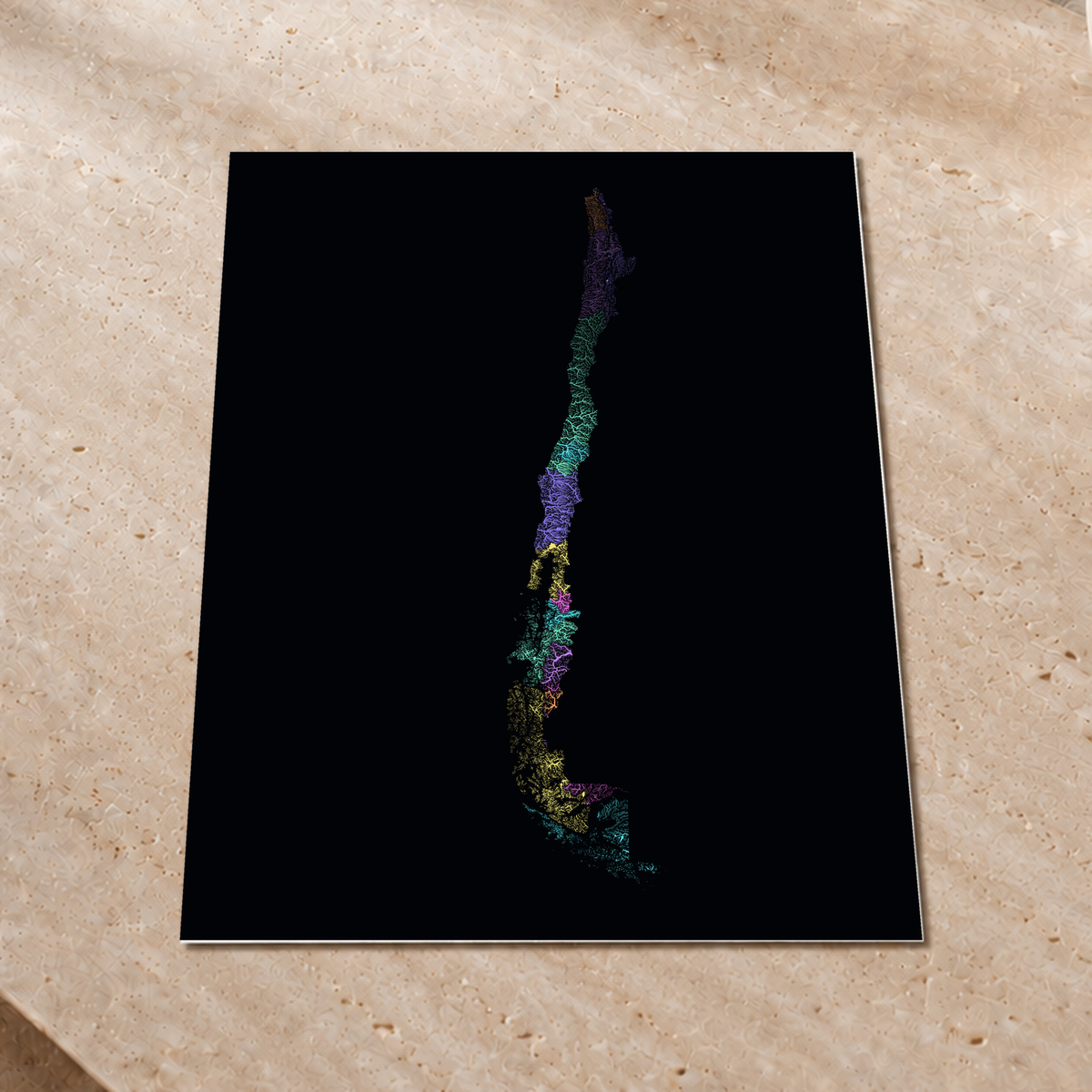 Quadro dos rios do Chile — Neon por território, Sem margem — Fine art print — 3x4