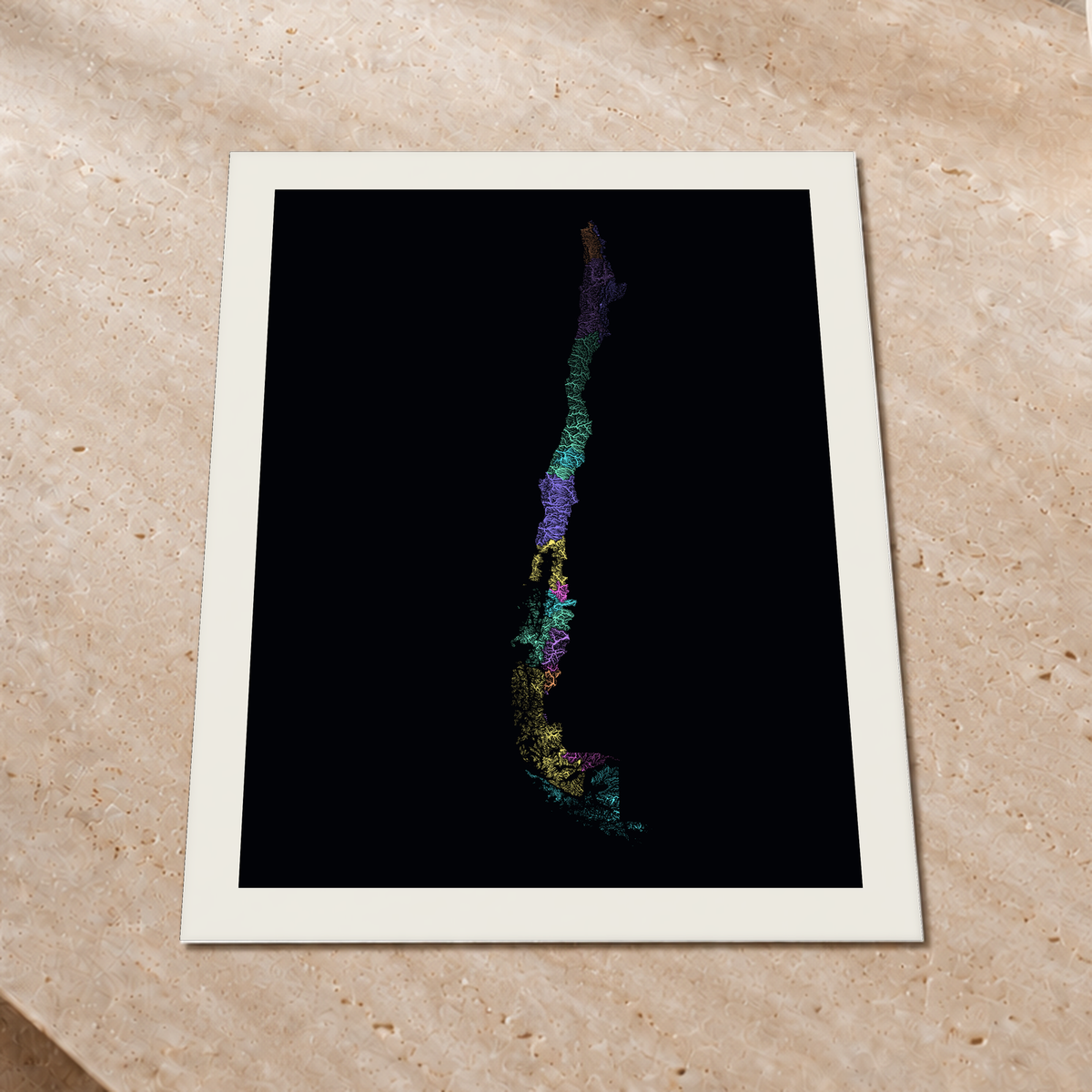 Quadro dos rios do Chile — Neon por território, Margem branca — Fine art print — 3x4
