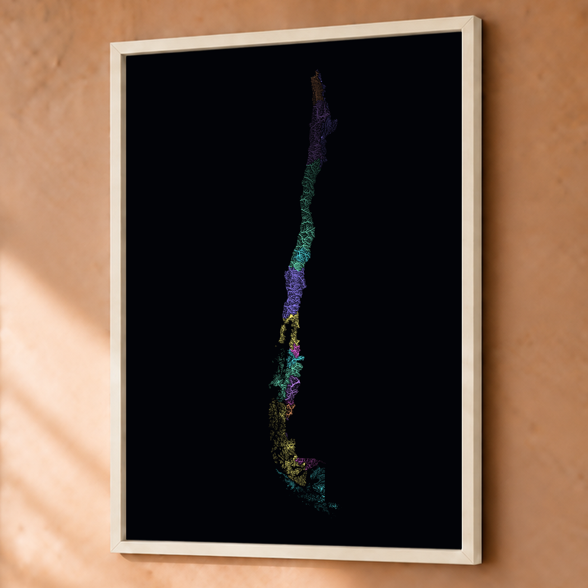 Quadro dos rios do Chile — Neon por território, Branco · Sem margem — Fine art emoldurado — 3x4