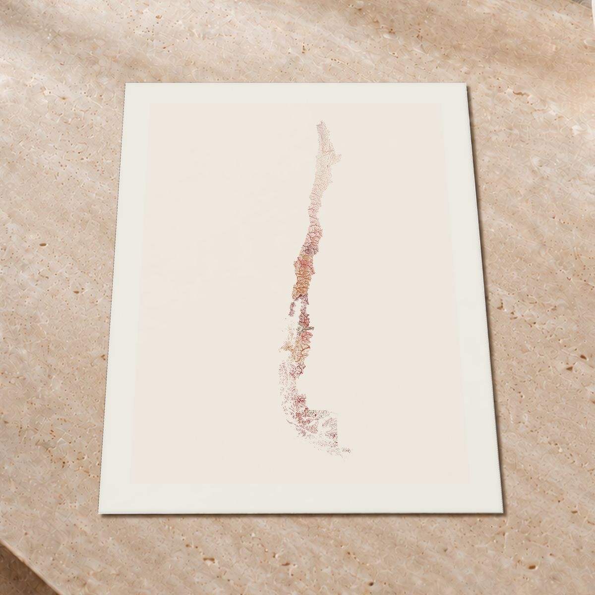 Quadro dos rios do Chile — Terracota e areia, Margem branca — Fine art print — 3x4