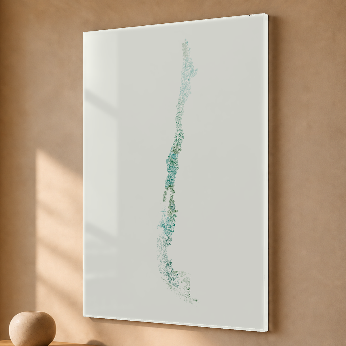 Quadro dos rios do Chile — Verde jade e porcelana, Sem margem — Acrílico — 2x3