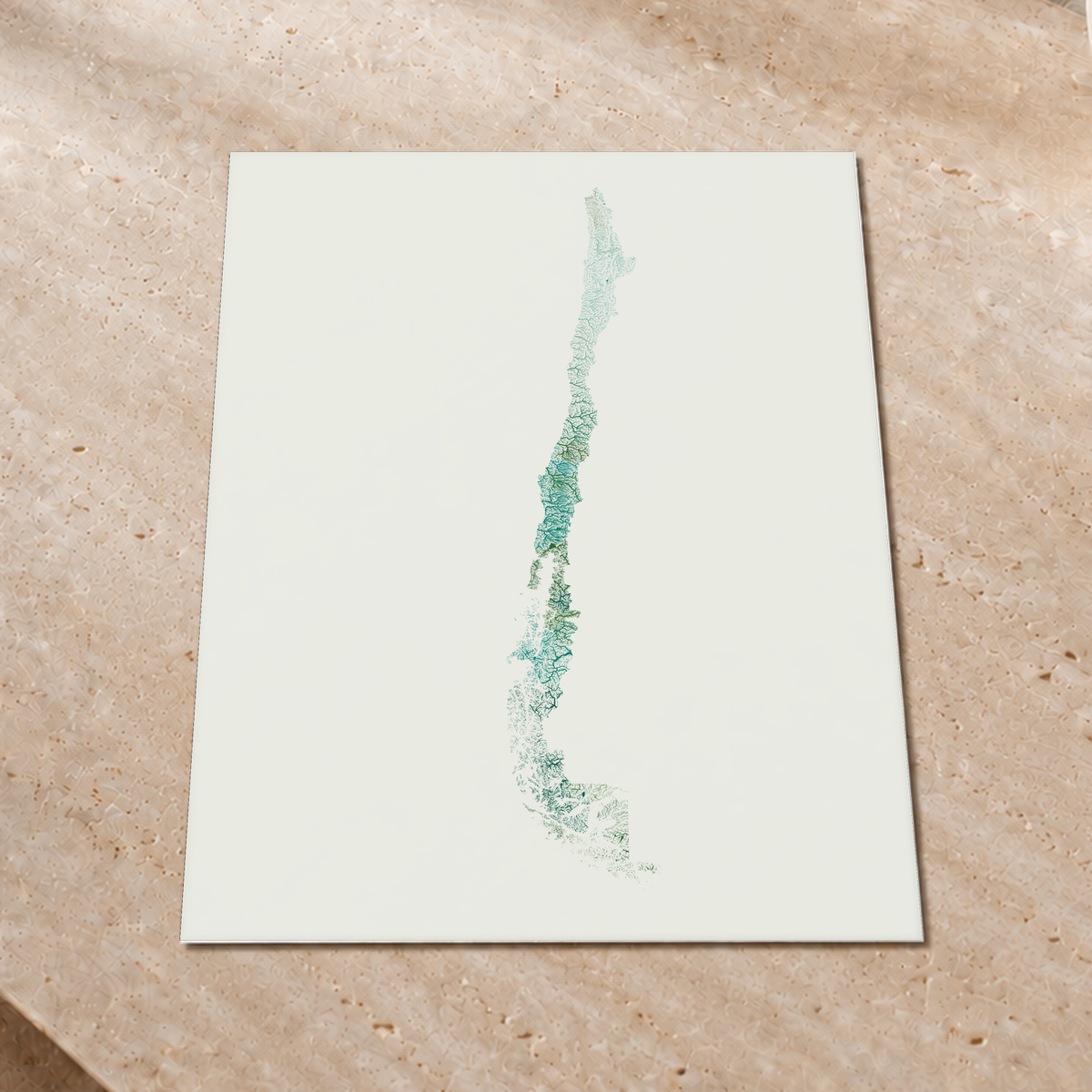 Quadro dos rios do Chile — Verde jade e porcelana, Sem margem — Fine art print — 3x4
