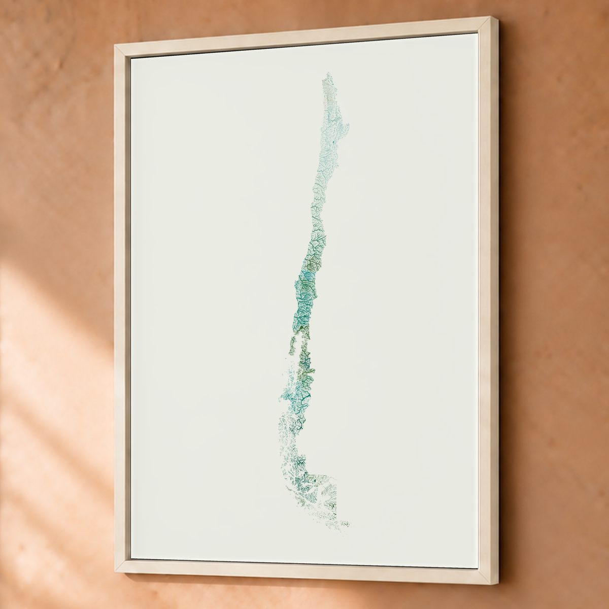 Quadro dos rios do Chile — Verde jade e porcelana, Branco · Sem margem — Fine art emoldurado — 3x4
