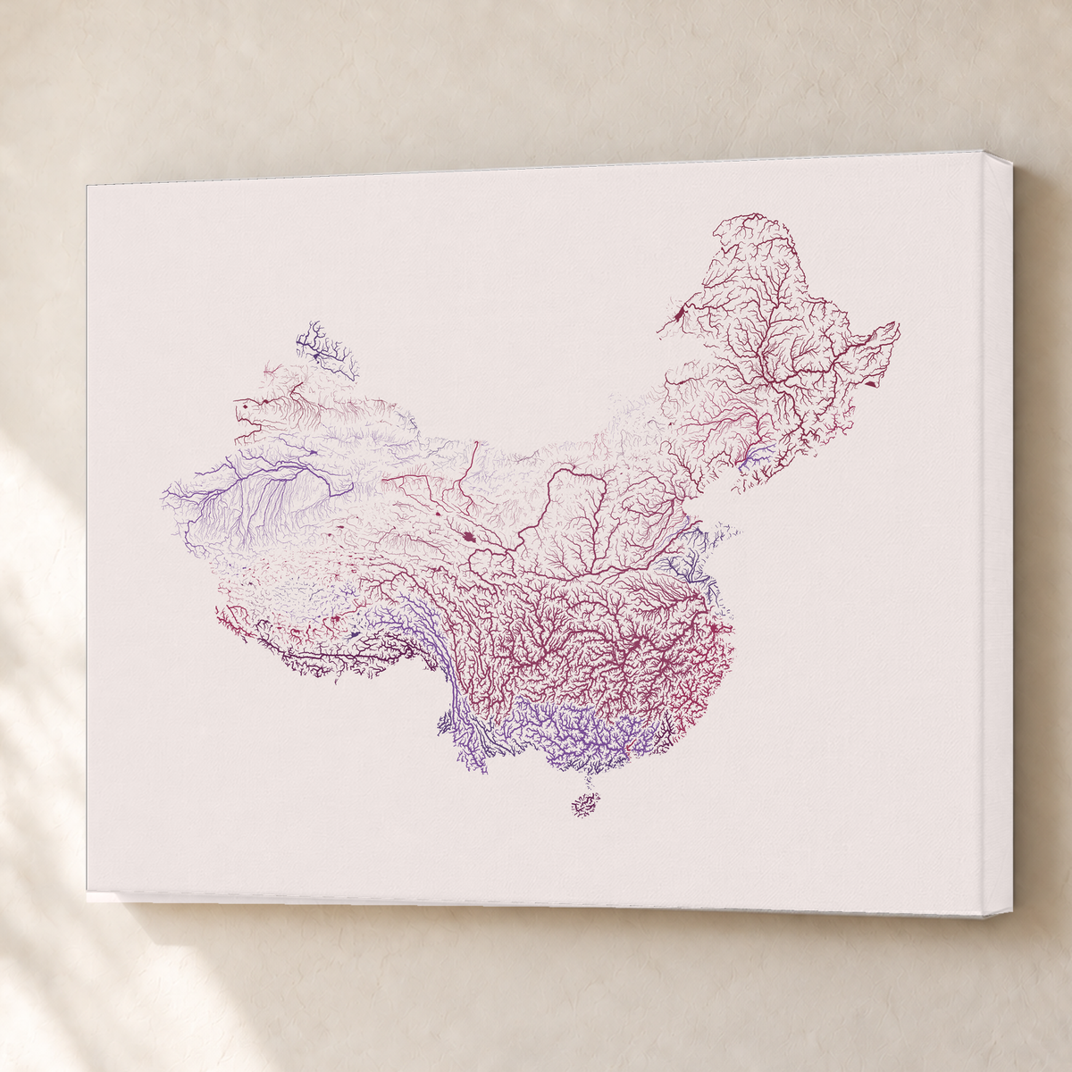 Beautiful Rivers — China — Ameixa e rosé, Canvas · 60 × 80 cm, Sem margem