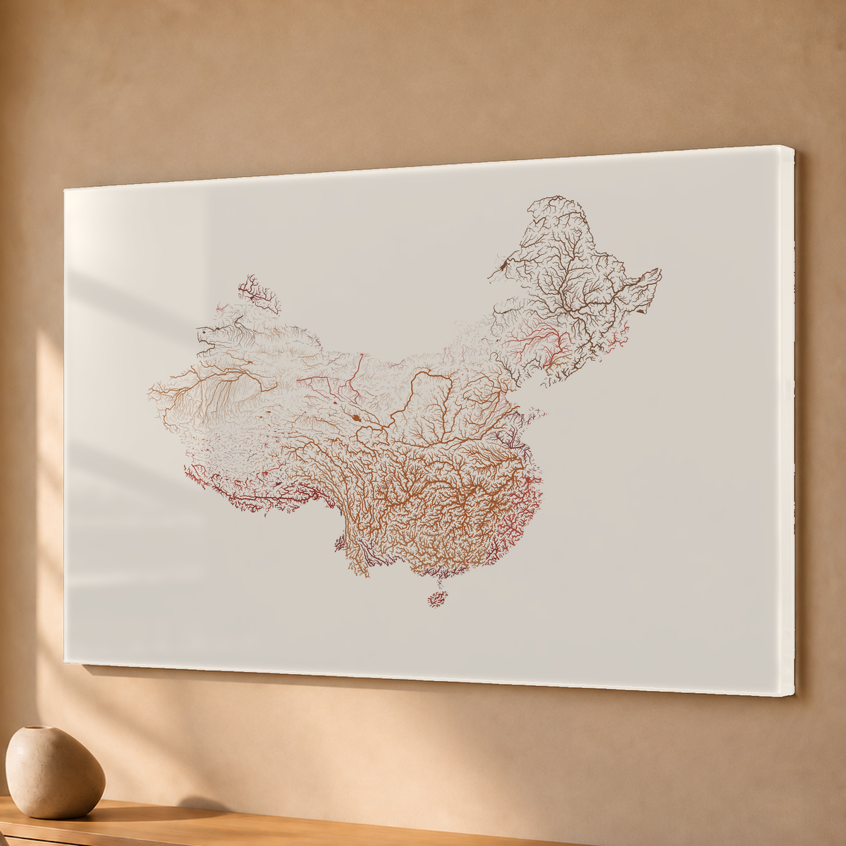 Beautiful Rivers — China — Terracota e areia, Acrílico · 40 × 60 cm, Sem margem