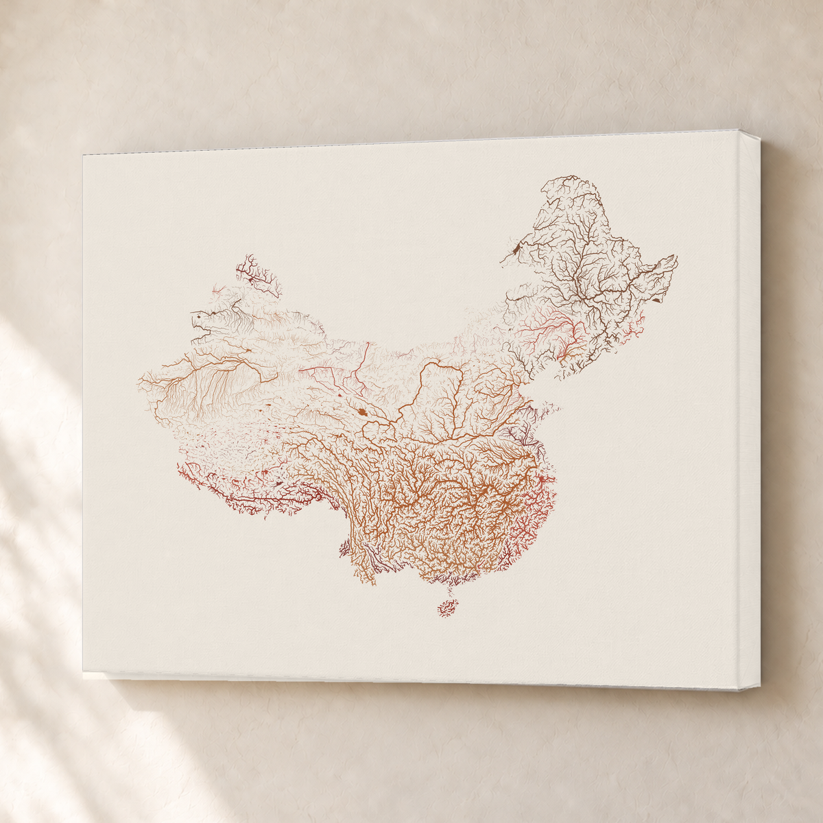 Beautiful Rivers — China — Terracota e areia, Canvas · 30 × 40 cm, Sem margem