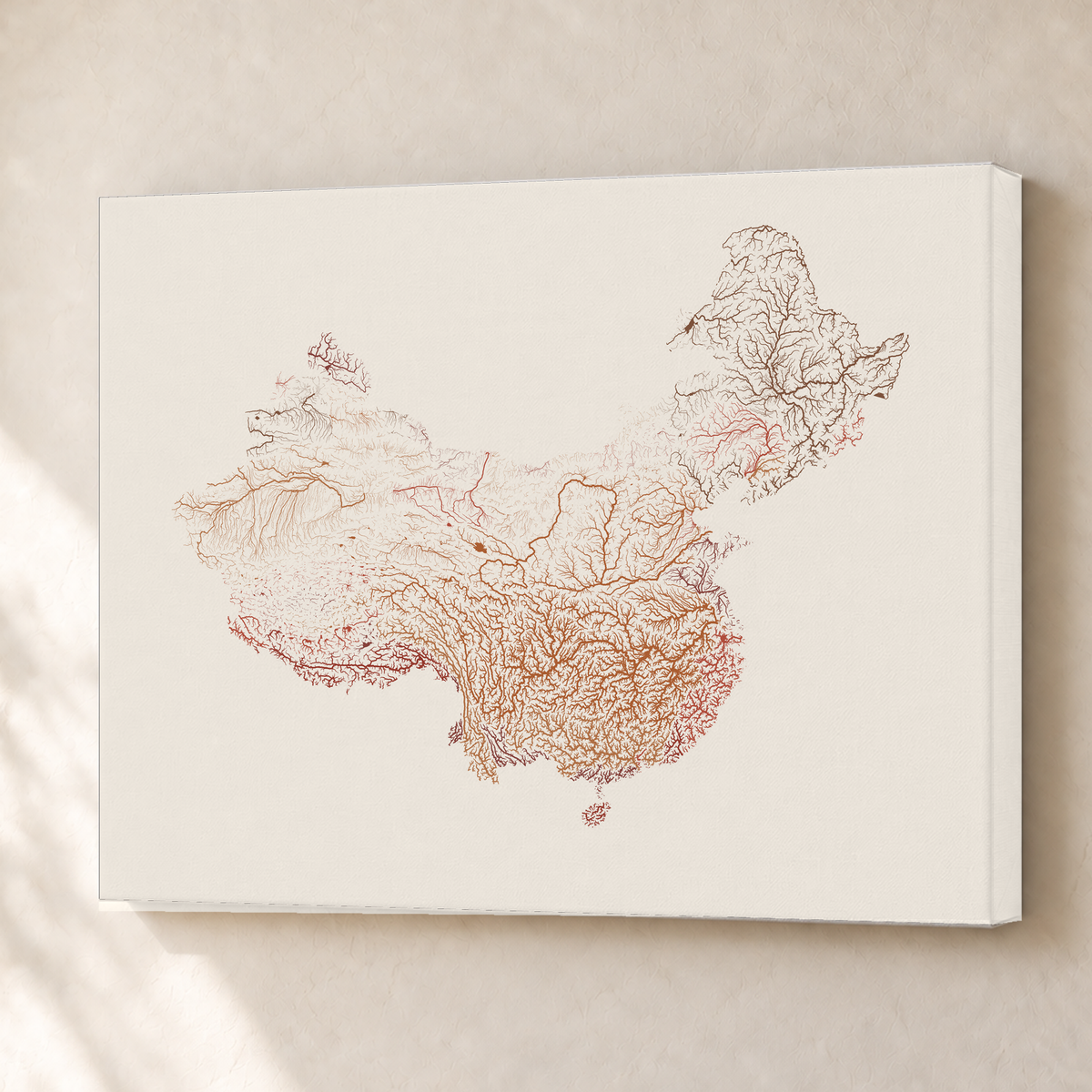 Beautiful Rivers — China — Terracota e areia, Canvas · 45 × 60 cm, Sem margem