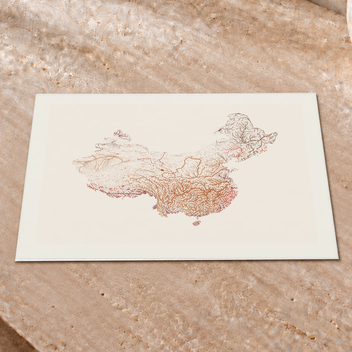 Beautiful Rivers — China — Terracota e areia, Impressão fine art · 30 × 40 cm, Margem branca