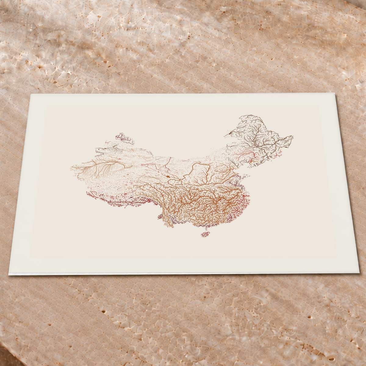 Beautiful Rivers — China — Terracota e areia, Impressão fine art · 60 × 80 cm, Margem branca