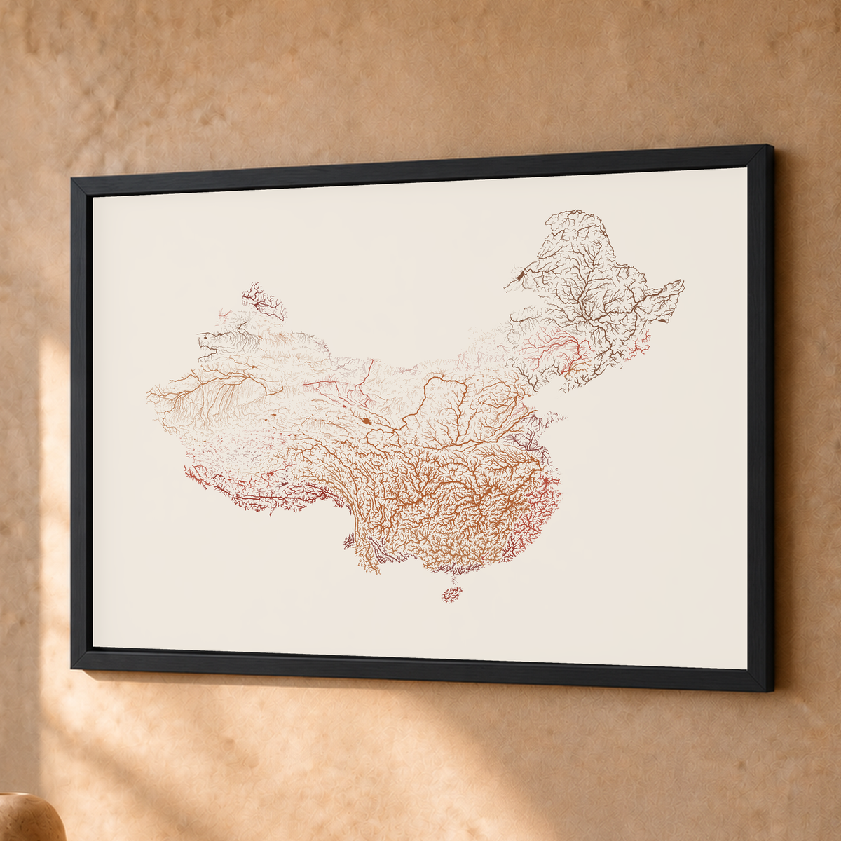 Beautiful Rivers — China — Terracota e areia, Fine art emoldurado · 30 × 40 cm, Preto · Sem margem