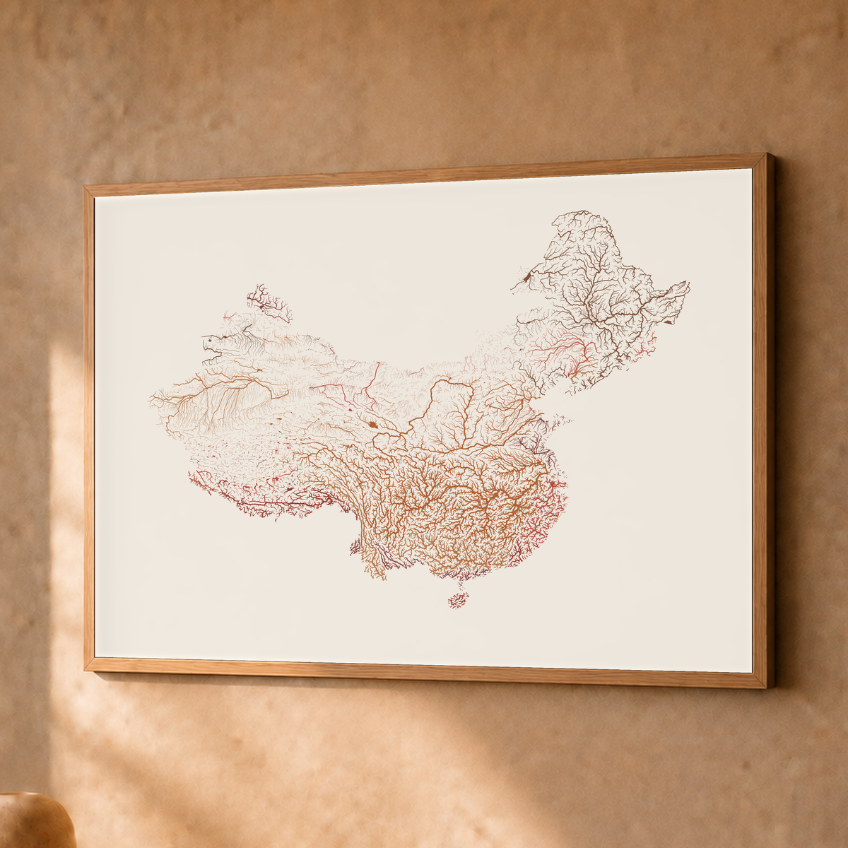 Beautiful Rivers — China — Terracota e areia, Fine art emoldurado · 30 × 40 cm, Natural · Sem margem