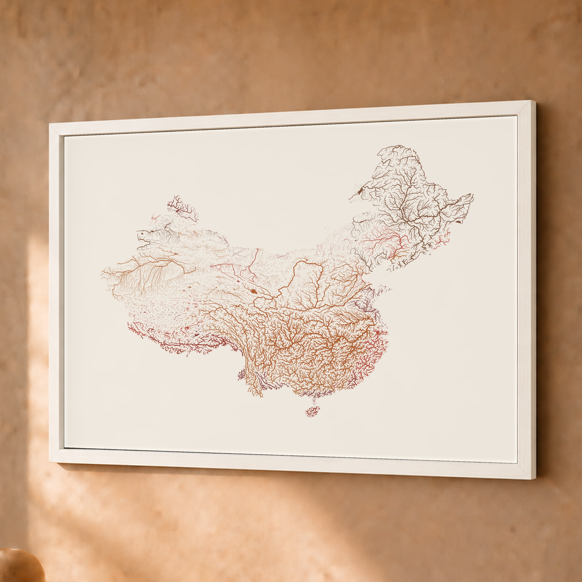 Beautiful Rivers — China — Terracota e areia, Fine art emoldurado · 30 × 40 cm, Branco · Sem margem