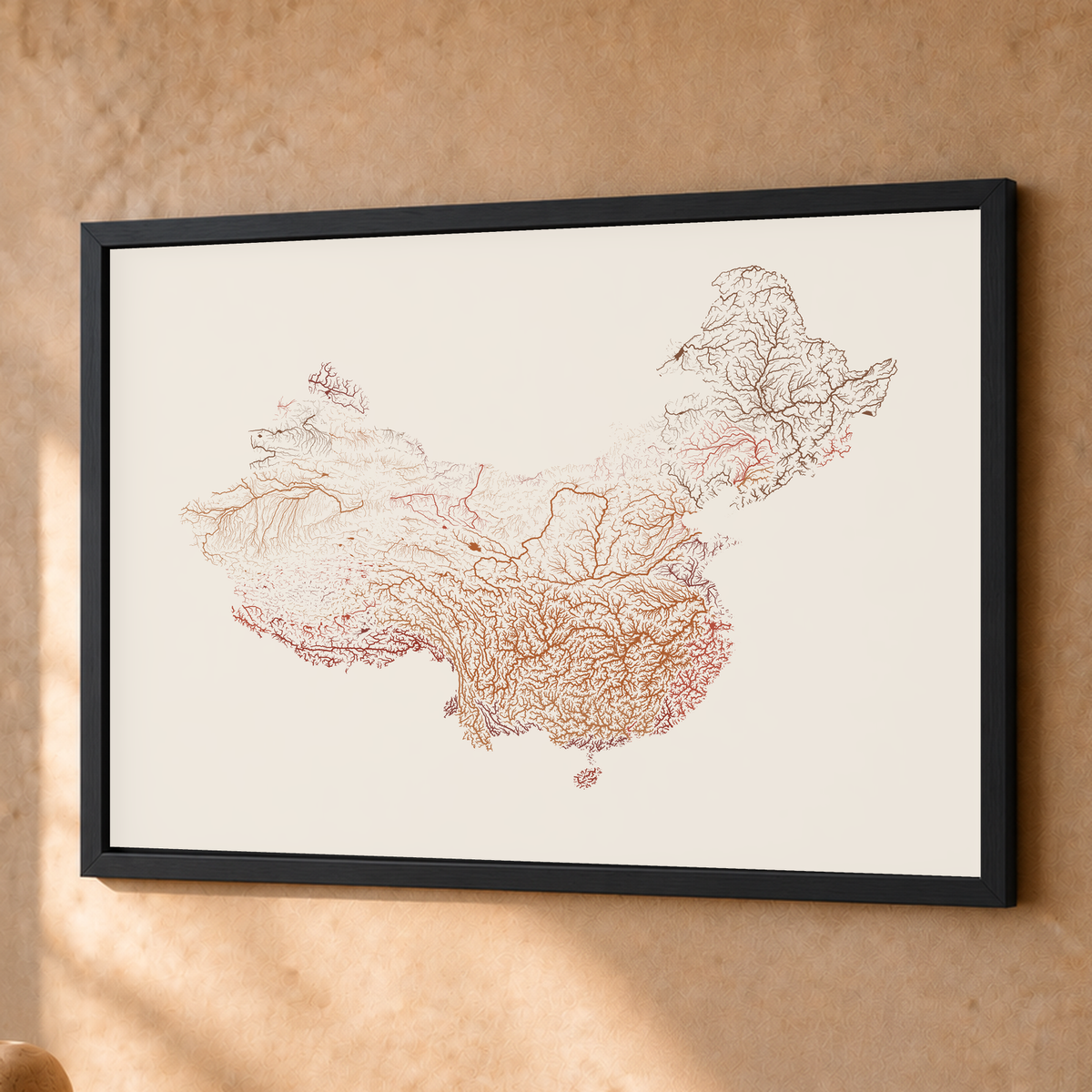 Beautiful Rivers — China — Terracota e areia, Fine art emoldurado · 45 × 60 cm, Preto · Sem margem