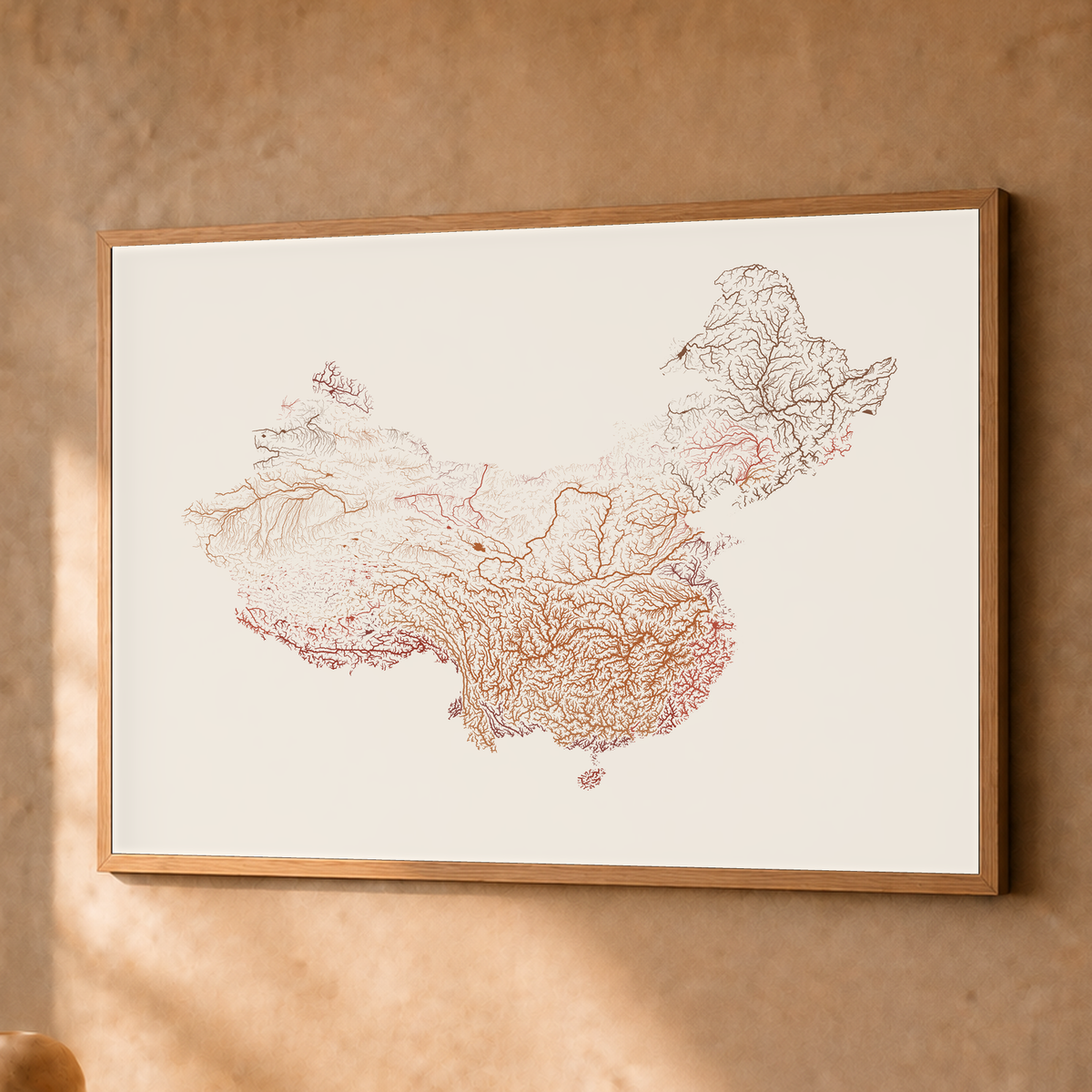 Beautiful Rivers — China — Terracota e areia, Fine art emoldurado · 45 × 60 cm, Natural · Sem margem