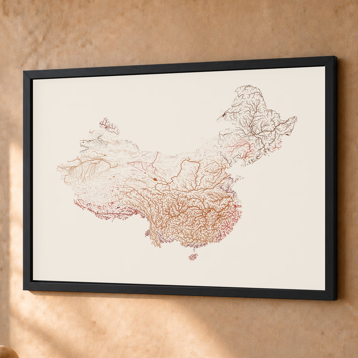 Beautiful Rivers — China — Terracota e areia, Fine art emoldurado · 60 × 80 cm, Preto · Sem margem