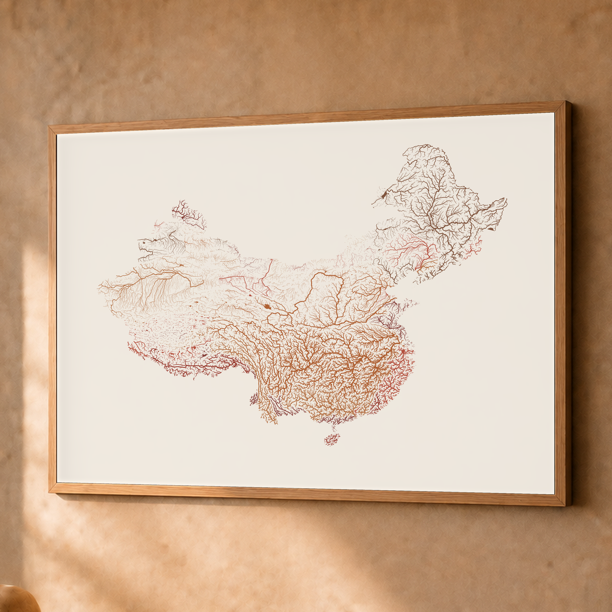 Beautiful Rivers — China — Terracota e areia, Fine art emoldurado · 60 × 80 cm, Natural · Sem margem