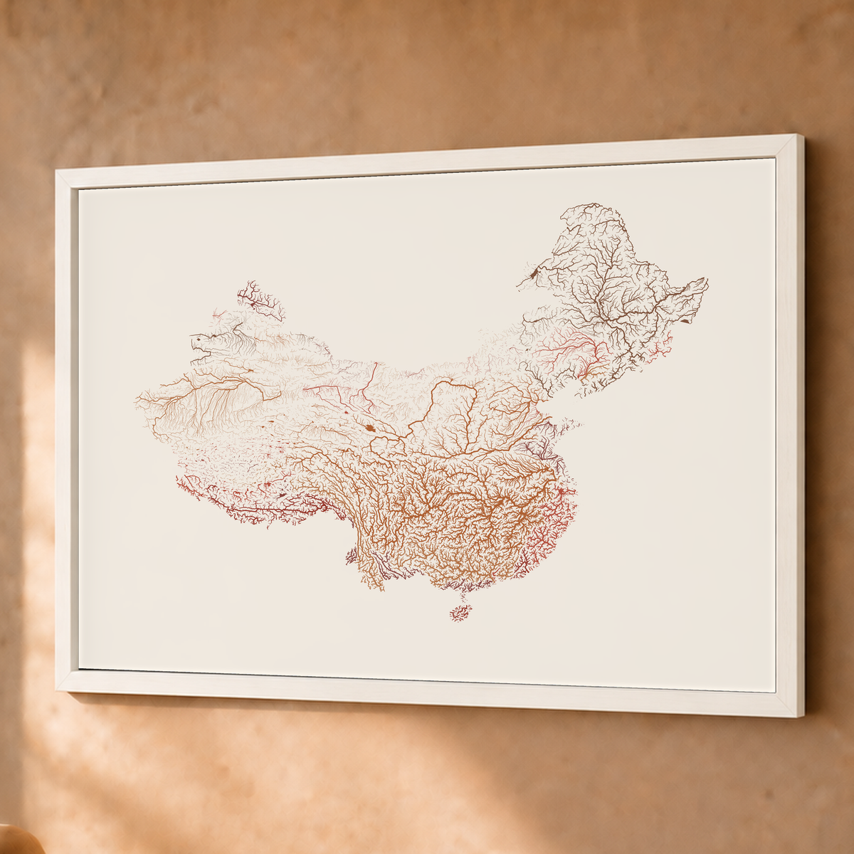 Beautiful Rivers — China — Terracota e areia, Fine art emoldurado · 60 × 80 cm, Branco · Sem margem