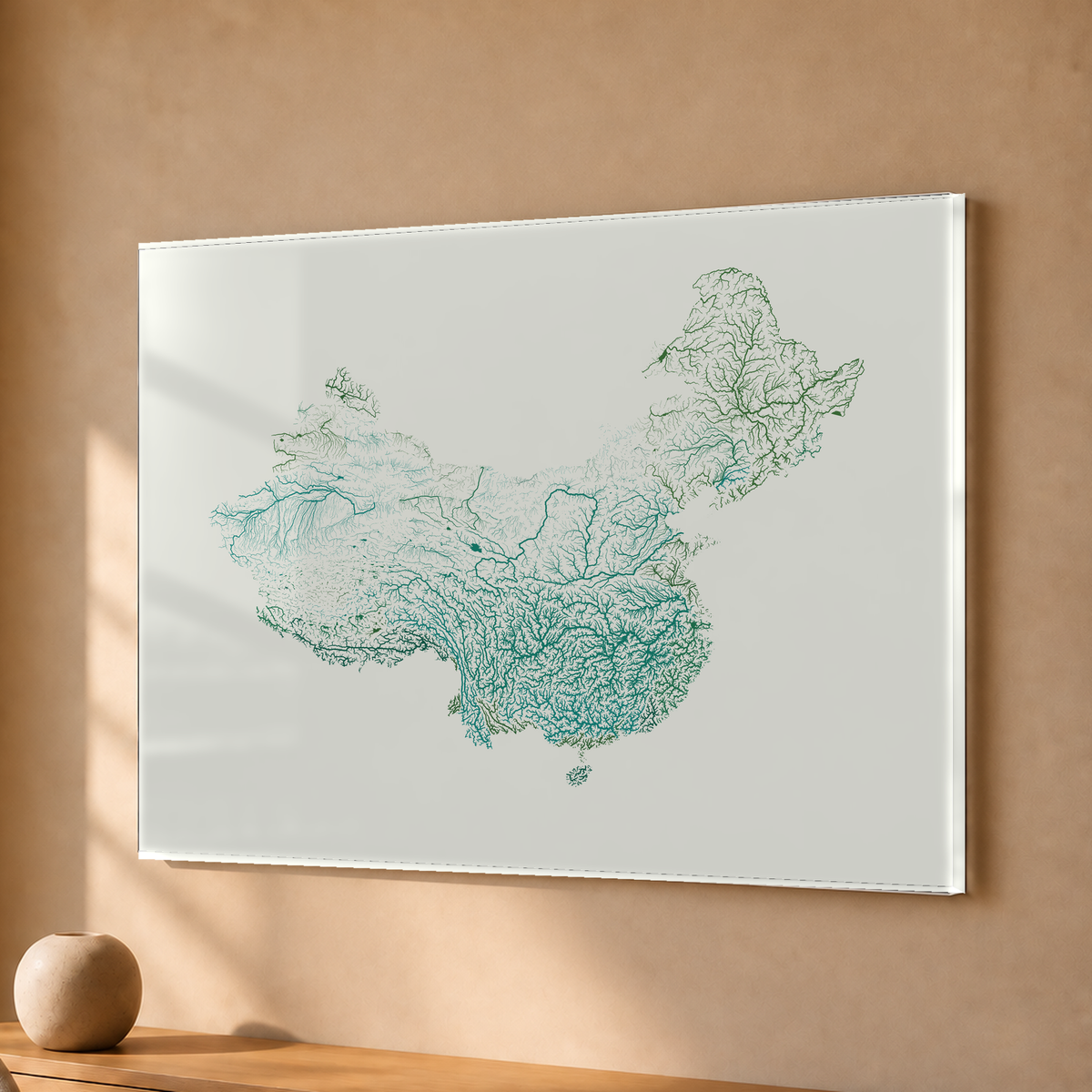 Beautiful Rivers — China — Verde jade e porcelana, Acrílico · 30 × 40 cm, Sem margem