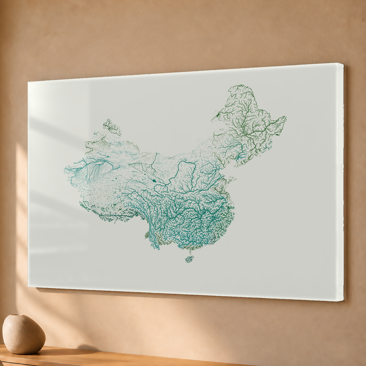 Beautiful Rivers — China — Verde jade e porcelana, Acrílico · 40 × 60 cm, Sem margem
