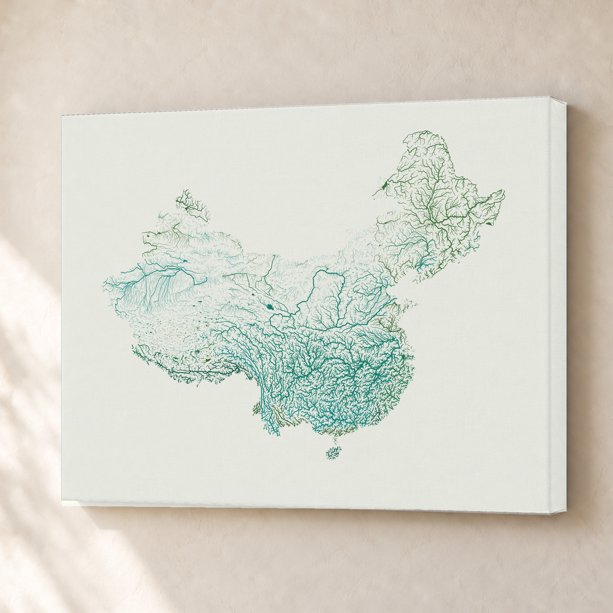Beautiful Rivers — China — Verde jade e porcelana, Canvas · 30 × 40 cm, Sem margem