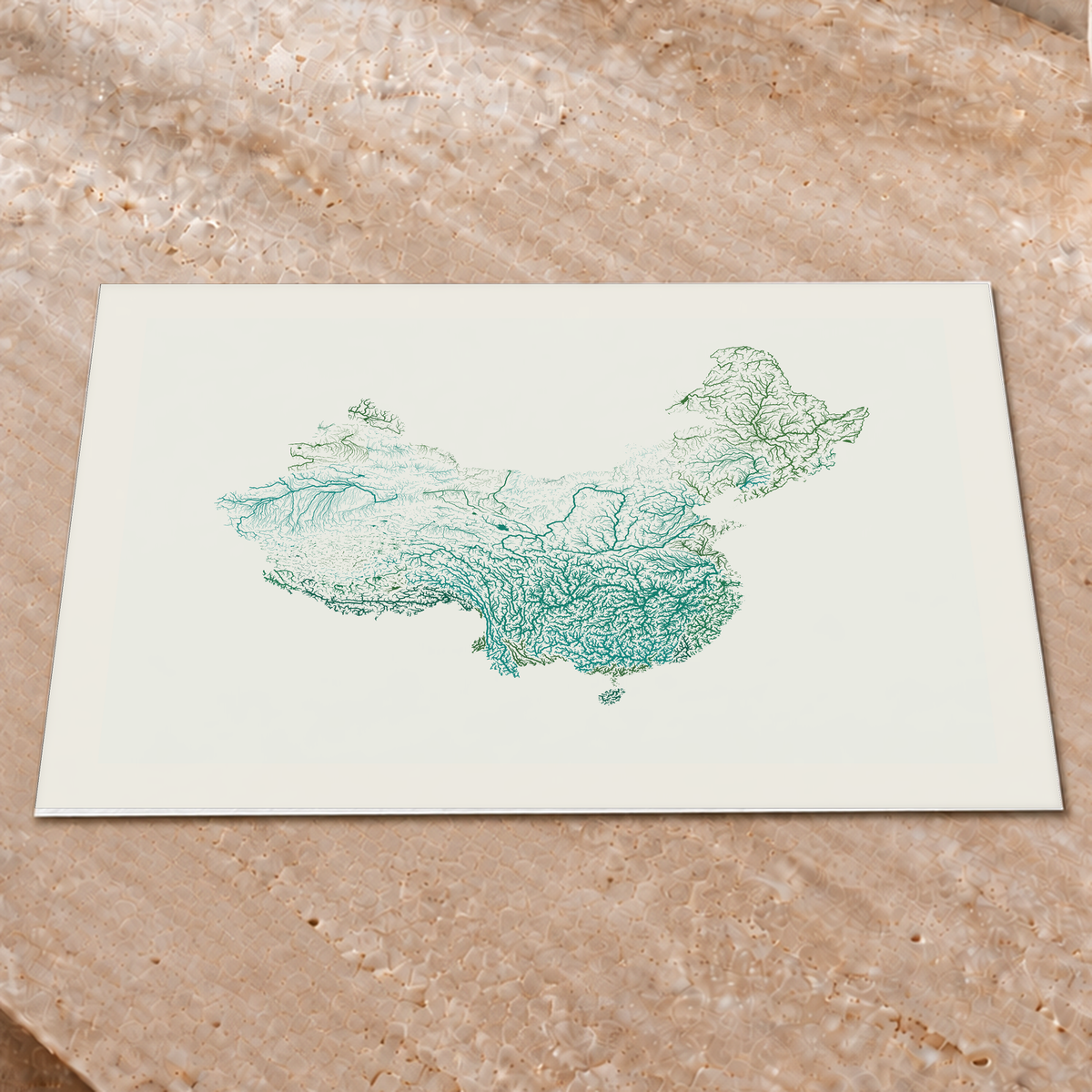Beautiful Rivers — China — Verde jade e porcelana, Impressão fine art · 45 × 60 cm, Margem branca