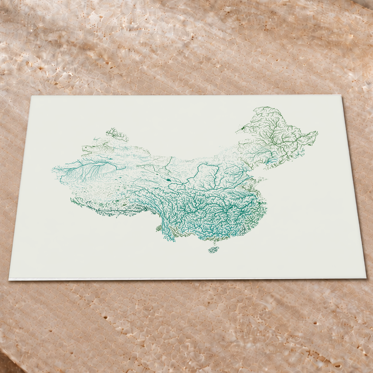 Beautiful Rivers — China — Verde jade e porcelana, Impressão fine art · 60 × 80 cm, Sem margem