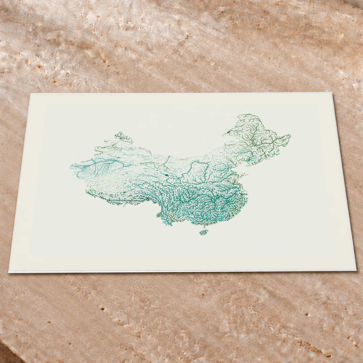 Beautiful Rivers — China — Verde jade e porcelana, Impressão fine art · 60 × 80 cm, Margem branca