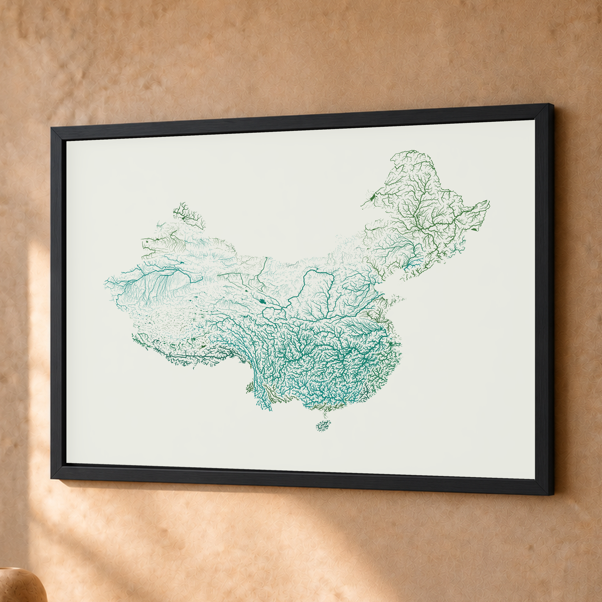 Beautiful Rivers — China — Verde jade e porcelana, Fine art emoldurado · 30 × 40 cm, Preto · Sem margem