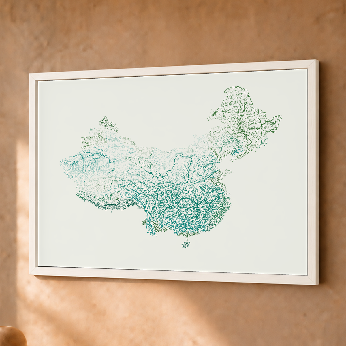 Beautiful Rivers — China — Verde jade e porcelana, Fine art emoldurado · 30 × 40 cm, Branco · Sem margem