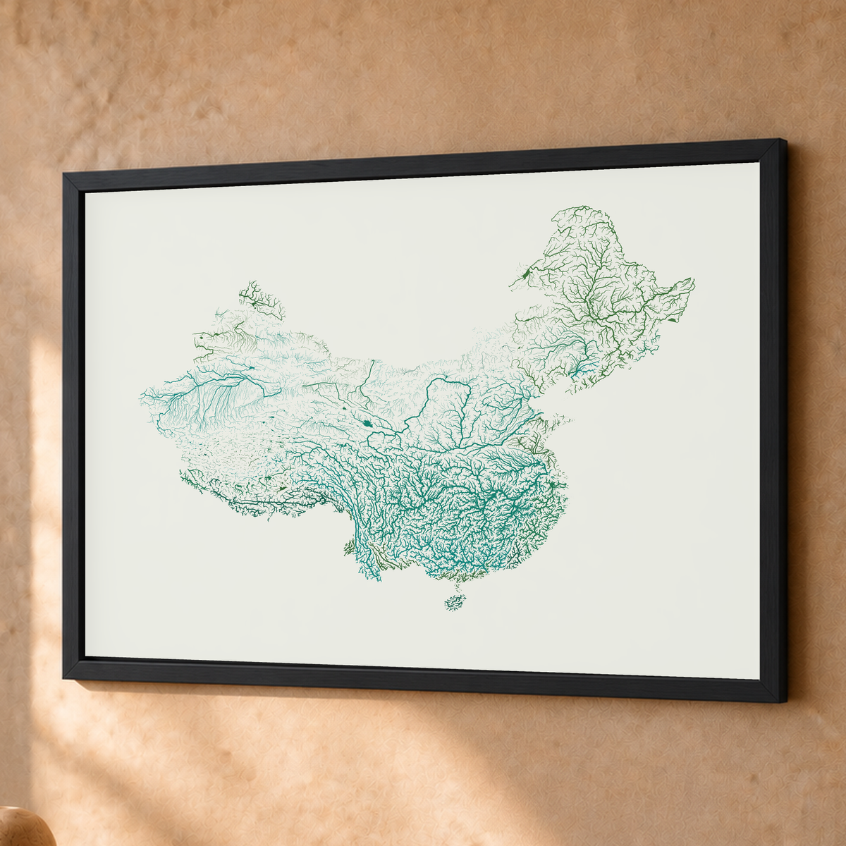 Beautiful Rivers — China — Verde jade e porcelana, Fine art emoldurado · 45 × 60 cm, Preto · Sem margem