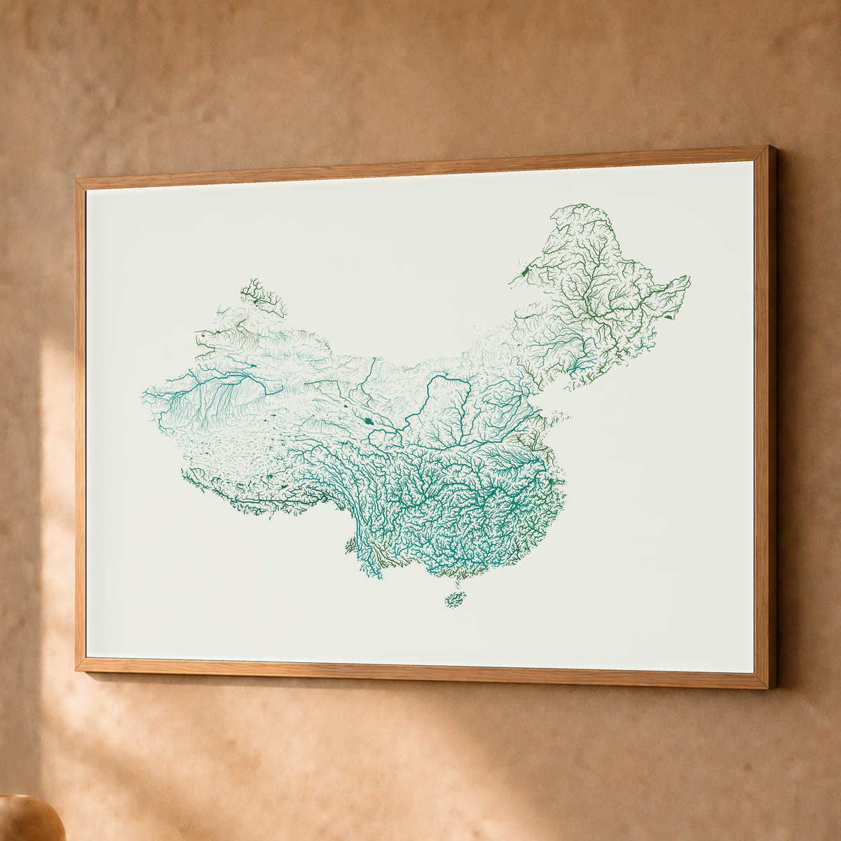 Beautiful Rivers — China — Verde jade e porcelana, Fine art emoldurado · 45 × 60 cm, Natural · Sem margem