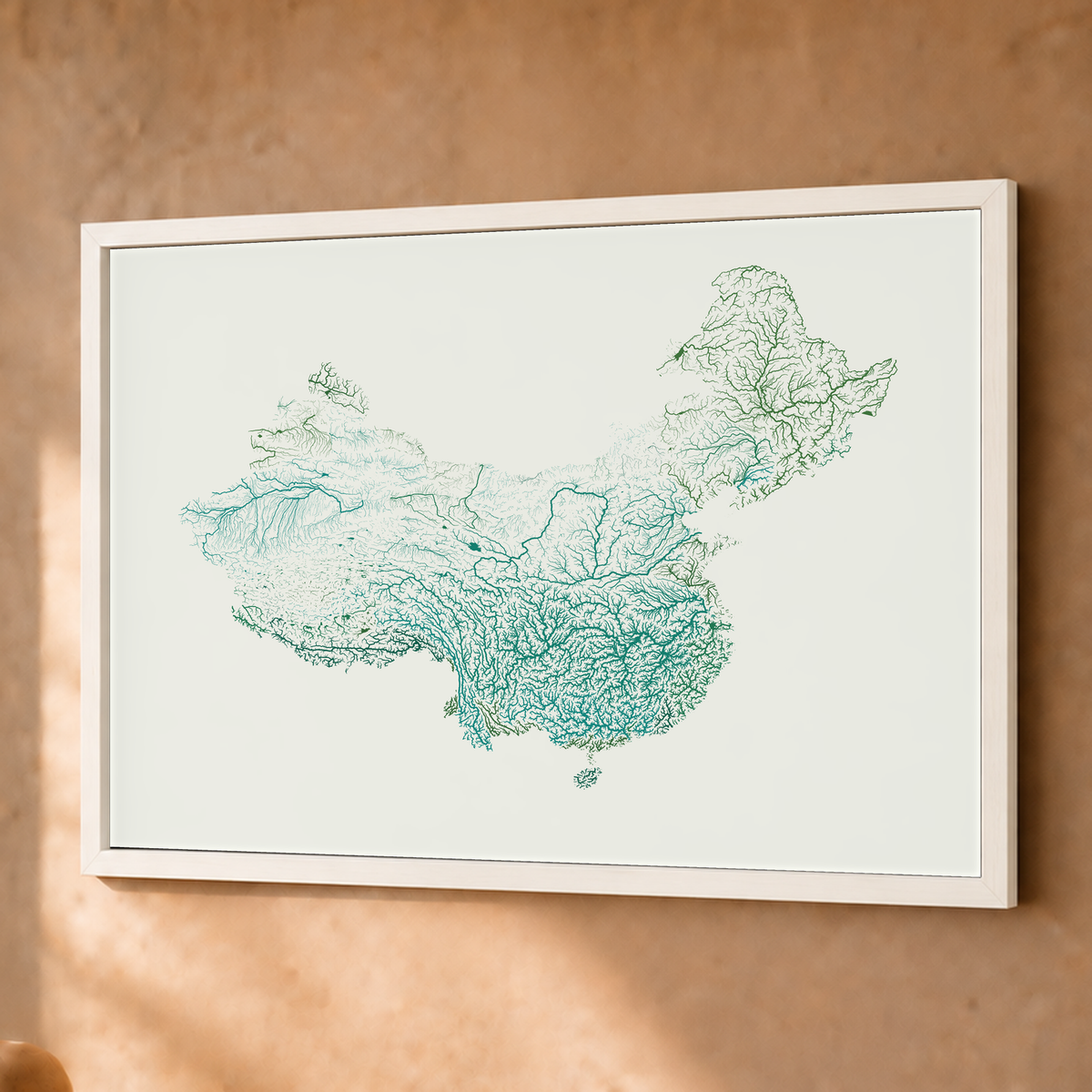 Beautiful Rivers — China — Verde jade e porcelana, Fine art emoldurado · 45 × 60 cm, Branco · Sem margem