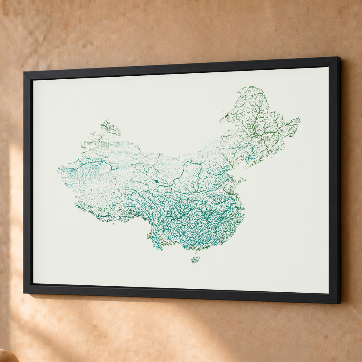 Beautiful Rivers — China — Verde jade e porcelana, Fine art emoldurado · 60 × 80 cm, Preto · Sem margem