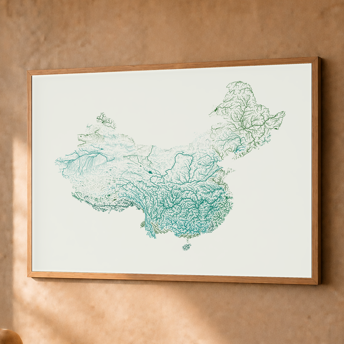 Beautiful Rivers — China — Verde jade e porcelana, Fine art emoldurado · 60 × 80 cm, Natural · Sem margem