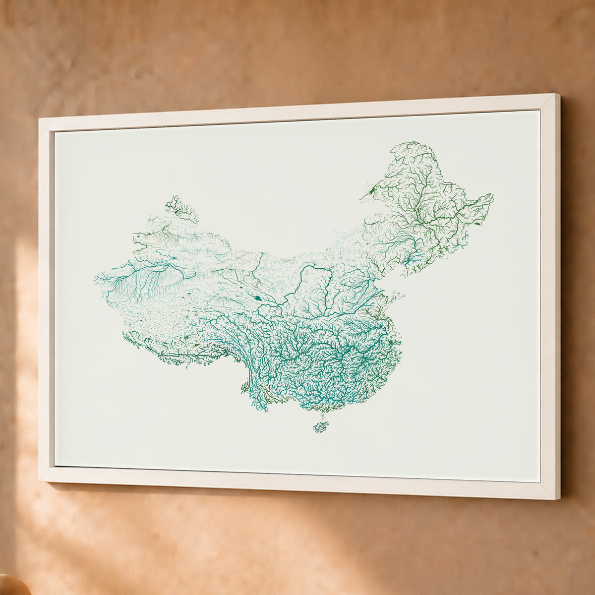 Beautiful Rivers — China — Verde jade e porcelana, Fine art emoldurado · 60 × 80 cm, Branco · Sem margem