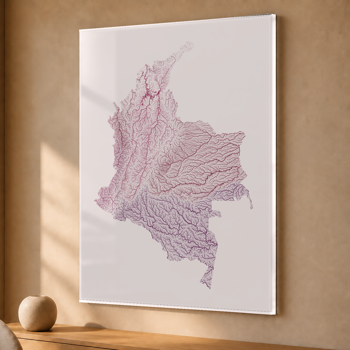 Quadro dos rios da Colômbia — Ameixa e rosé, Sem margem — Acrílico — 3x4