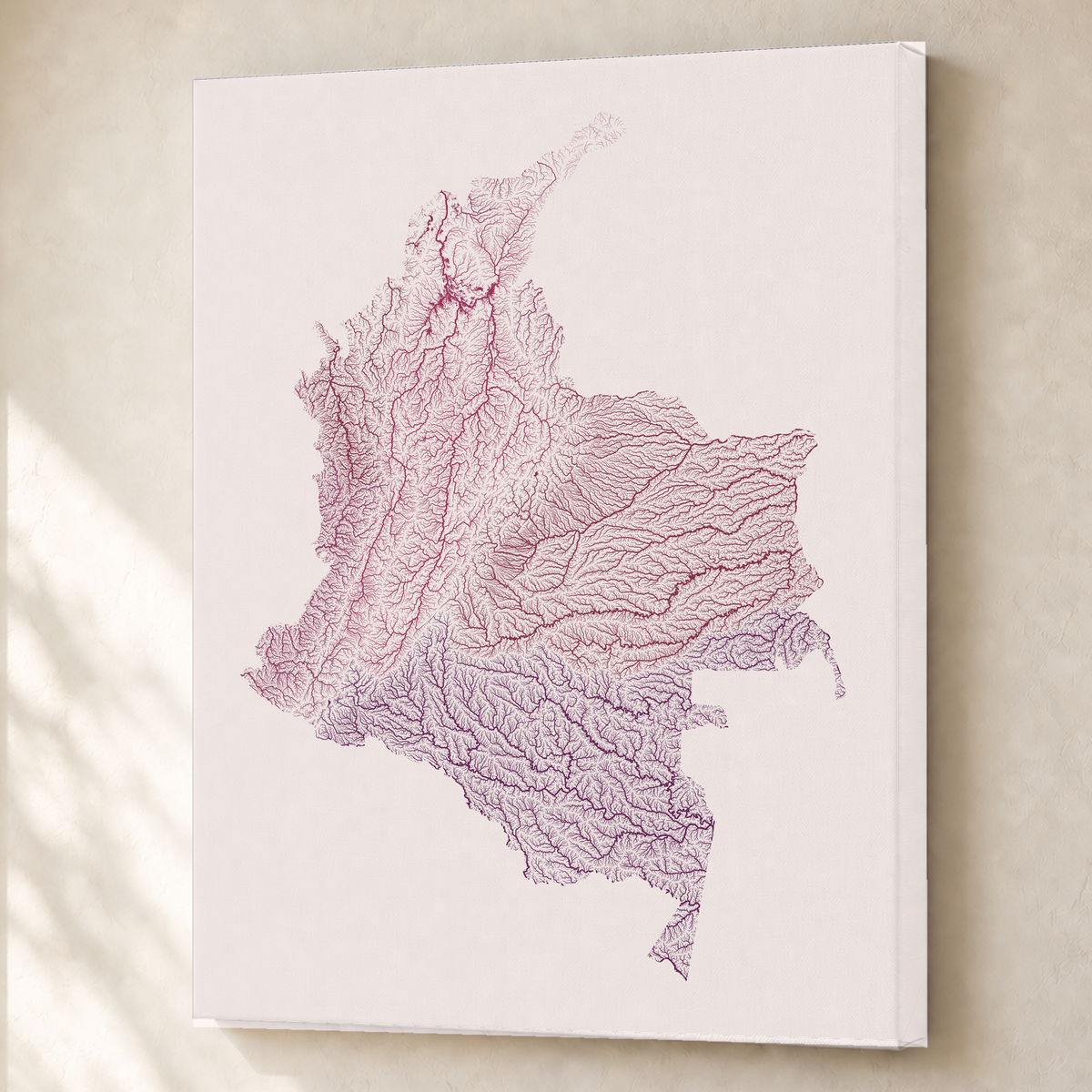 Quadro dos rios da Colômbia — Ameixa e rosé, Sem margem — Canvas — 3x4