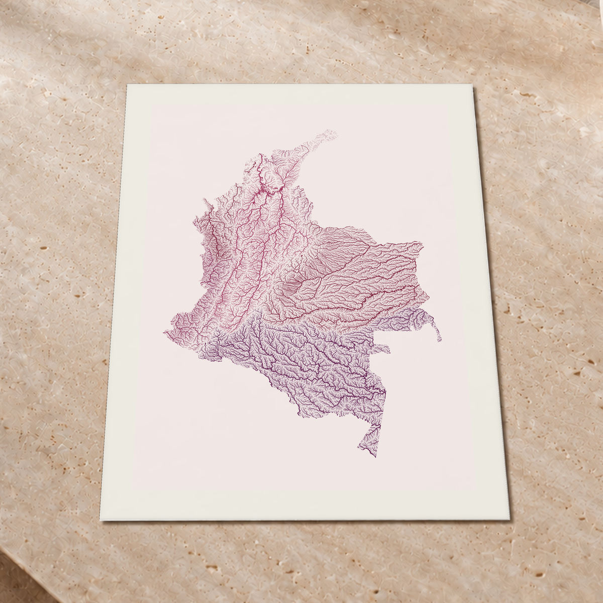 Quadro dos rios da Colômbia — Ameixa e rosé, Margem branca — Fine art print — 3x4
