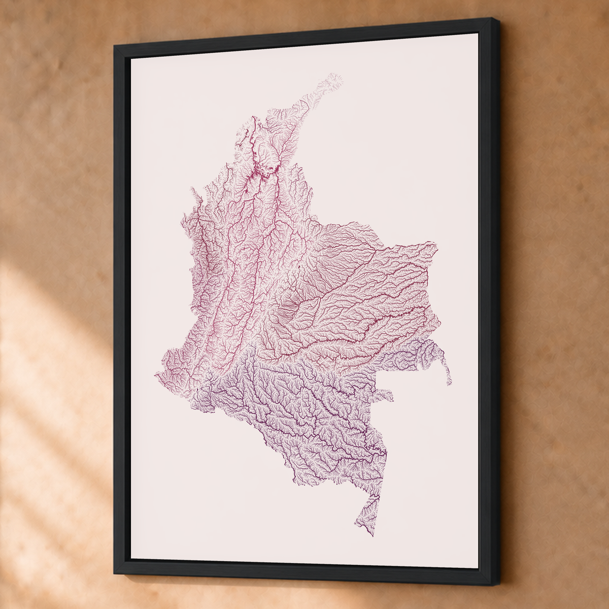 Quadro dos rios da Colômbia — Ameixa e rosé, Preto · Sem margem — Fine art emoldurado — 3x4