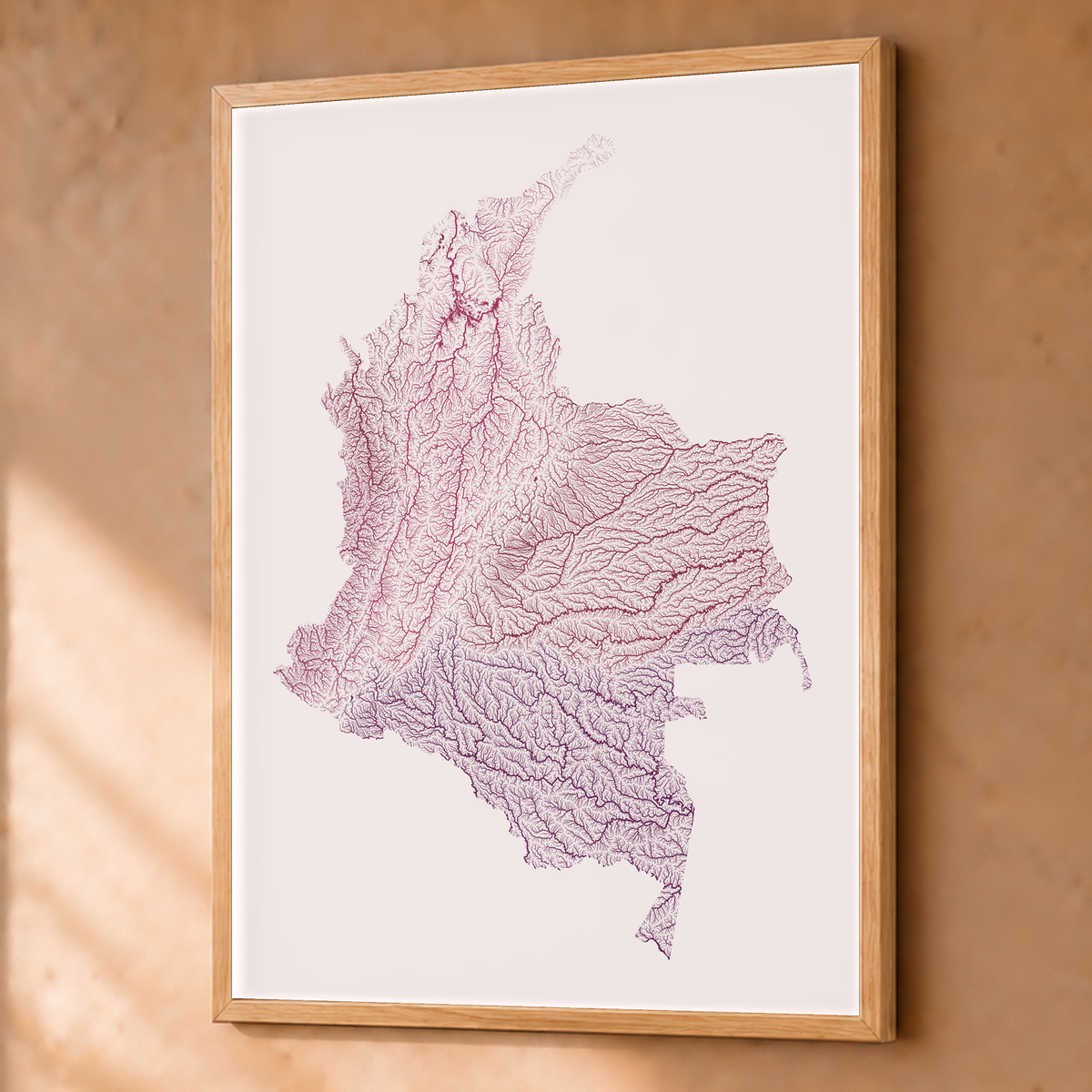 Quadro dos rios da Colômbia — Ameixa e rosé, Natural · Sem margem — Fine art emoldurado — 3x4
