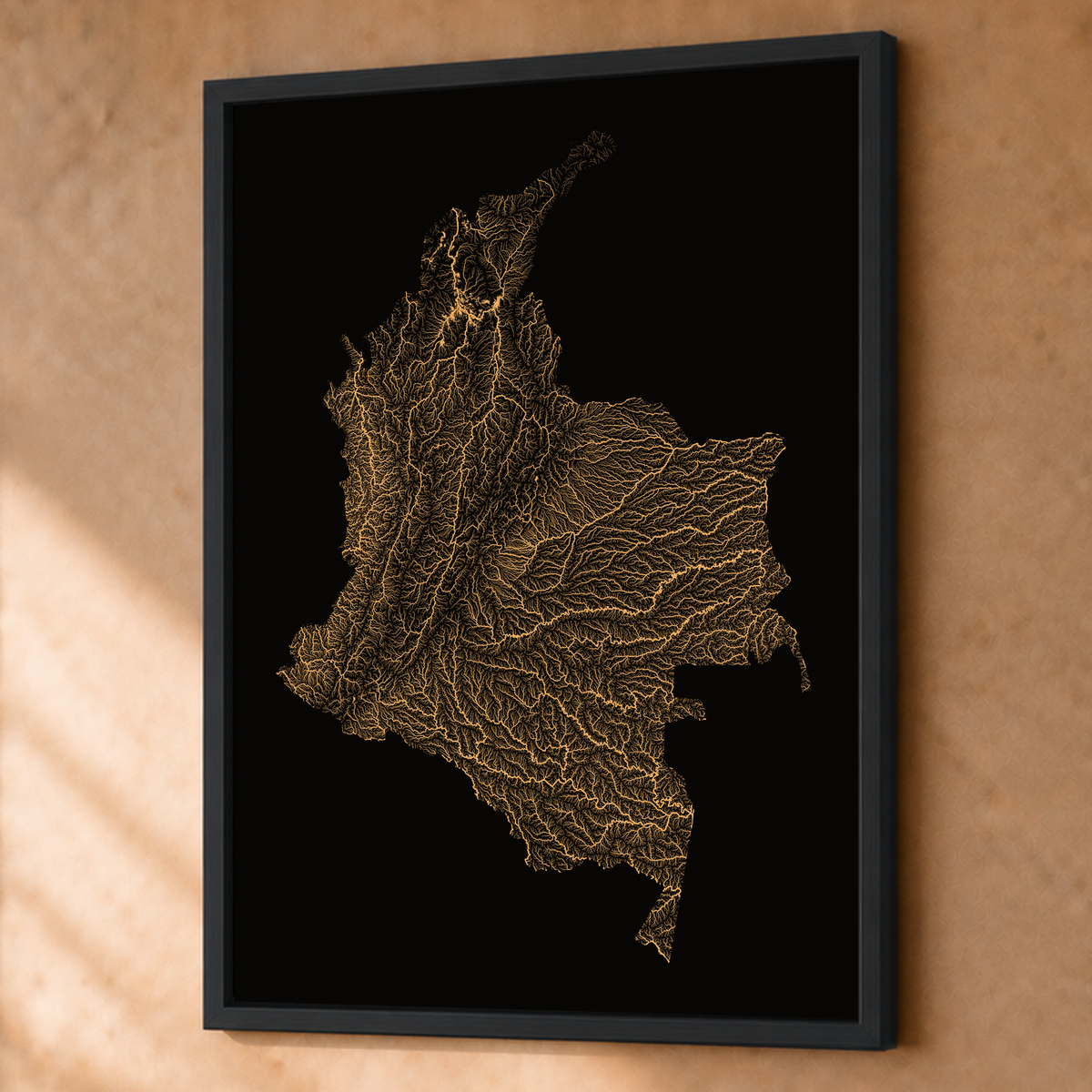Quadro dos rios da Colômbia — Cobre, Preto · Sem margem — Fine art emoldurado — 3x4